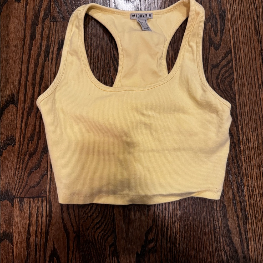 Yellow Forever21 Cropped Racerback Tank